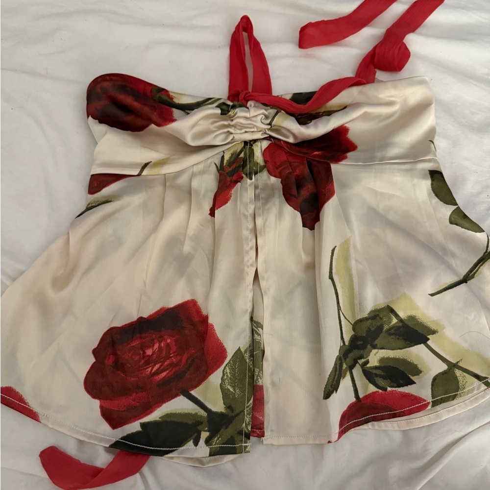 Urban outfitters rose silk stunning halter top with red roses
